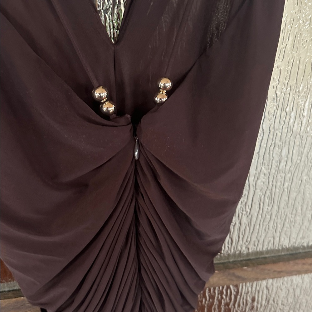 Ronny Kobo Anya V-Neck Column Jersey Maxi Dress in chocolate size Medium. - Picture 11 of 14